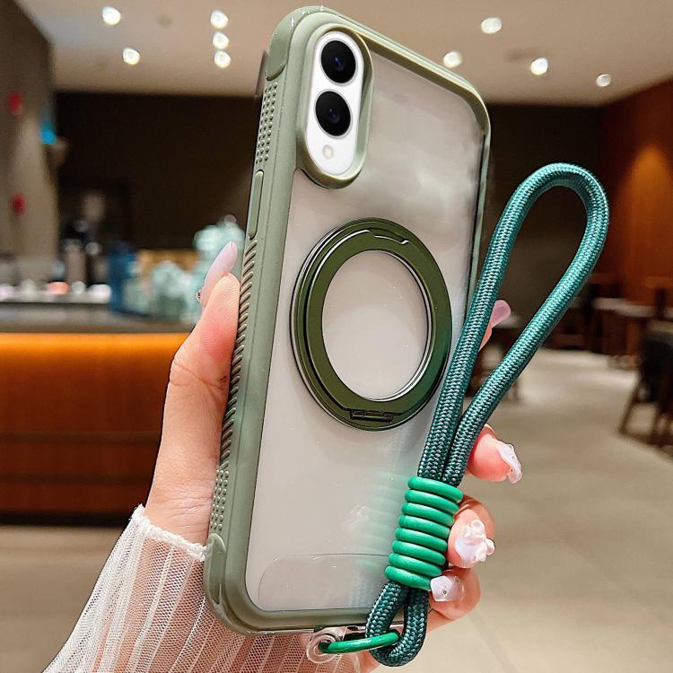 Solid Color Edge Transparency Rotation Holder MagSafe Phone Case with Wrist Strap, For Samsung Galaxy S25 Edge 5G, For Samsung Galaxy S25 / S24 5G, For Samsung Galaxy S25+ / S24+ 5G, For Samsung Galaxy S25 Ultra / S24 Ultra 5G