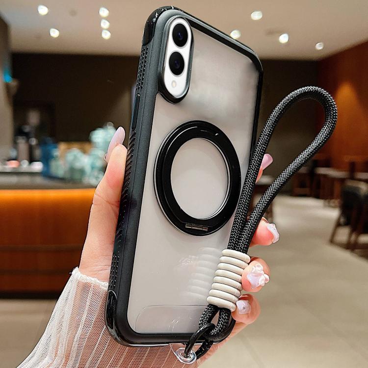 Solid Color Edge Transparency Rotation Holder MagSafe Phone Case with Wrist Strap, For Samsung Galaxy S25 Edge 5G, For Samsung Galaxy S25 / S24 5G, For Samsung Galaxy S25+ / S24+ 5G, For Samsung Galaxy S25 Ultra / S24 Ultra 5G