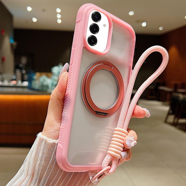 Solid Color Edge Transparency Rotation Holder MagSafe Phone Case with Wrist Strap, For Samsung Galaxy S25 Edge 5G, For Samsung Galaxy S25 / S24 5G, For Samsung Galaxy S25+ / S24+ 5G, For Samsung Galaxy S25 Ultra / S24 Ultra 5G
