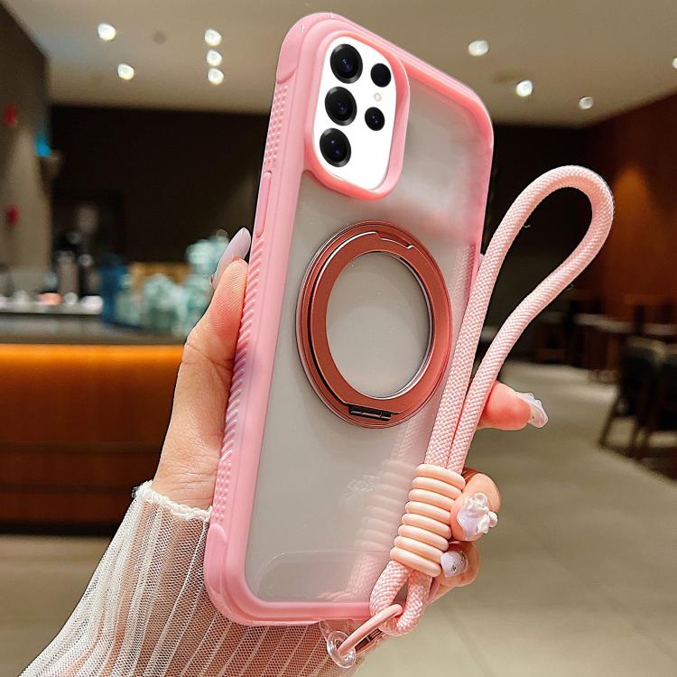 Solid Color Edge Transparency Rotation Holder MagSafe Phone Case with Wrist Strap, For Samsung Galaxy S25 Edge 5G, For Samsung Galaxy S25 / S24 5G, For Samsung Galaxy S25+ / S24+ 5G, For Samsung Galaxy S25 Ultra / S24 Ultra 5G