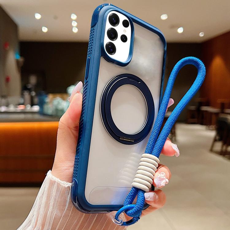 Solid Color Edge Transparency Rotation Holder MagSafe Phone Case with Wrist Strap, For Samsung Galaxy S25 Edge 5G, For Samsung Galaxy S25 / S24 5G, For Samsung Galaxy S25+ / S24+ 5G, For Samsung Galaxy S25 Ultra / S24 Ultra 5G