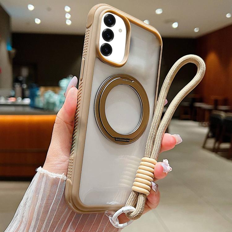 Solid Color Edge Transparency Rotation Holder MagSafe Phone Case with Wrist Strap, For Samsung Galaxy S25 Edge 5G, For Samsung Galaxy S25 / S24 5G, For Samsung Galaxy S25+ / S24+ 5G, For Samsung Galaxy S25 Ultra / S24 Ultra 5G