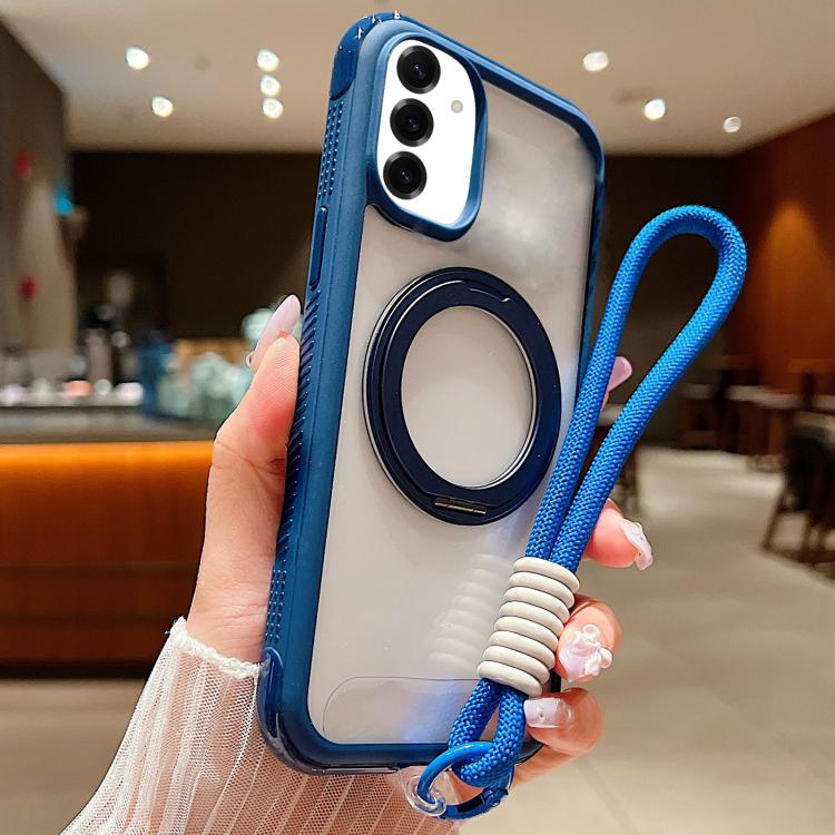 Solid Color Edge Transparency Rotation Holder MagSafe Phone Case with Wrist Strap, For Samsung Galaxy S25 Edge 5G, For Samsung Galaxy S25 / S24 5G, For Samsung Galaxy S25+ / S24+ 5G, For Samsung Galaxy S25 Ultra / S24 Ultra 5G