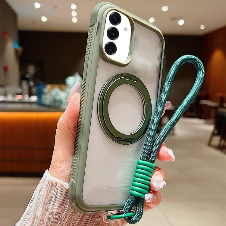 Solid Color Edge Transparency Rotation Holder MagSafe Phone Case with Wrist Strap, For Samsung Galaxy S25 Edge 5G, For Samsung Galaxy S25 / S24 5G, For Samsung Galaxy S25+ / S24+ 5G, For Samsung Galaxy S25 Ultra / S24 Ultra 5G