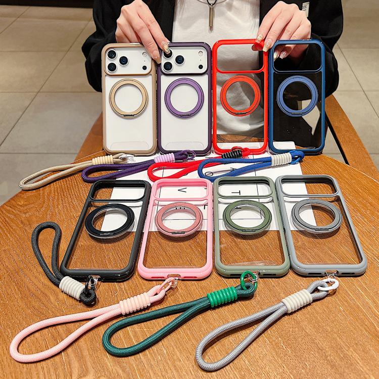 Solid Color Edge Transparency Rotation Holder MagSafe Phone Case with Wrist Strap, For Samsung Galaxy S25 Edge 5G, For Samsung Galaxy S25 / S24 5G, For Samsung Galaxy S25+ / S24+ 5G, For Samsung Galaxy S25 Ultra / S24 Ultra 5G