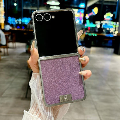 Plating Frame Glitter Paper Nameplate Full Coverage Phone Case, For Samsung Galaxy Z Flip6/7 FE, For Samsung Galaxy Z Flip7 5G, For Samsung Galaxy Z Flip5