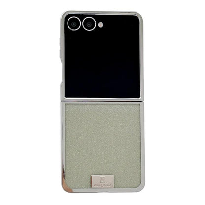Plating Frame Glitter Paper Nameplate Full Coverage Phone Case, For Samsung Galaxy Z Flip6/7 FE, For Samsung Galaxy Z Flip7 5G, For Samsung Galaxy Z Flip5