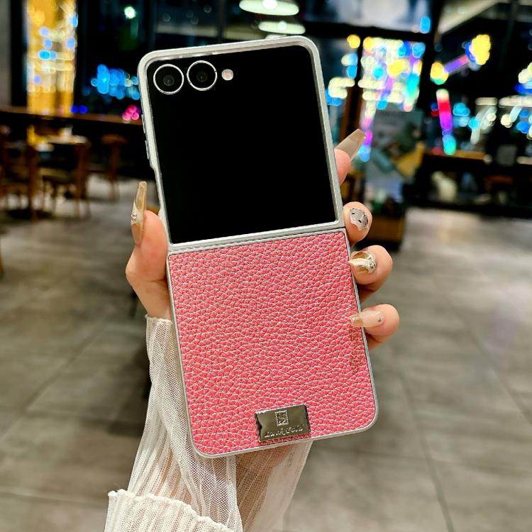 Silver Frame Litchi Texture Nameplate Full Coverage Phone Case