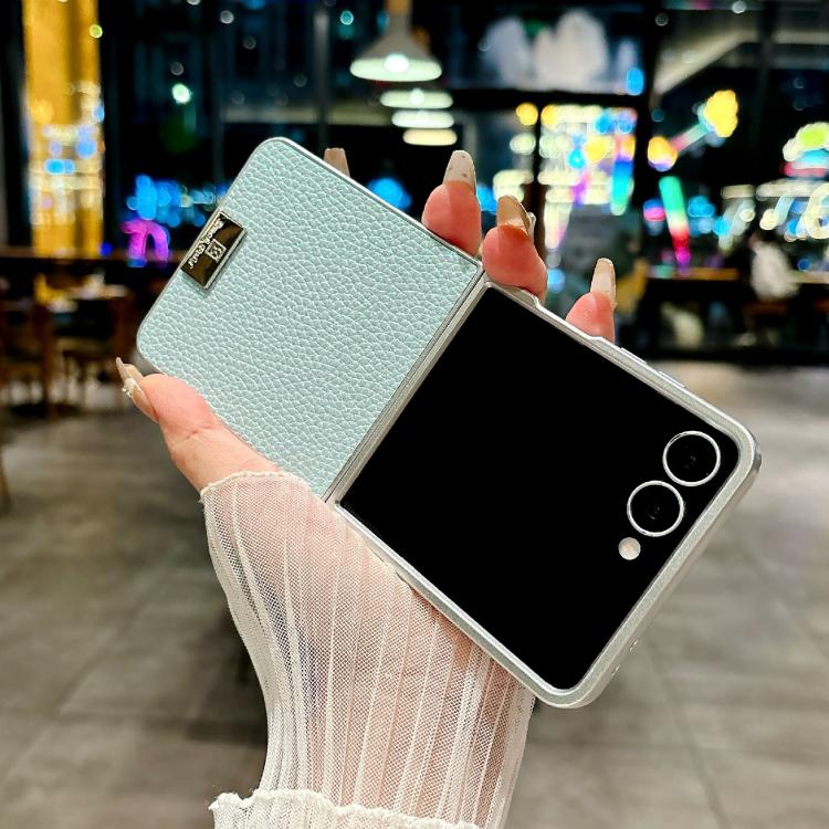 Silver Frame Litchi Texture Nameplate Full Coverage Phone Case