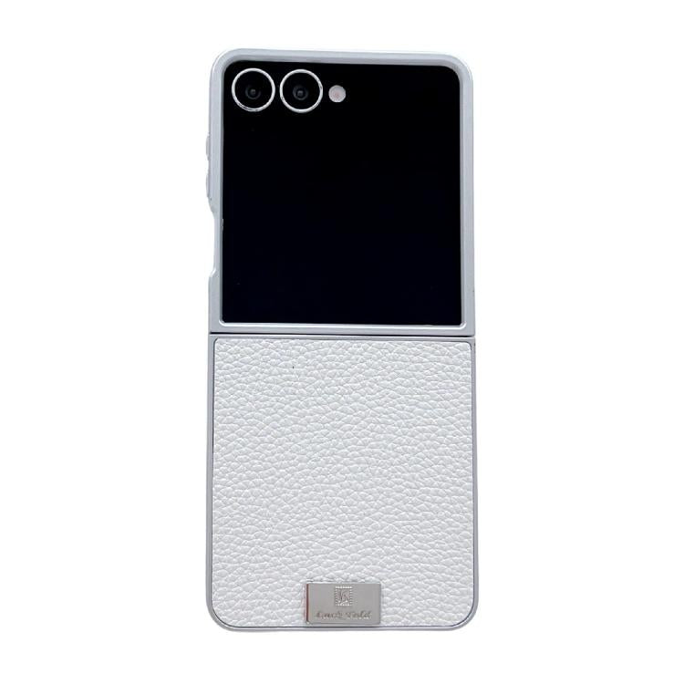 Silver Frame Litchi Texture Nameplate Full Coverage Phone Case