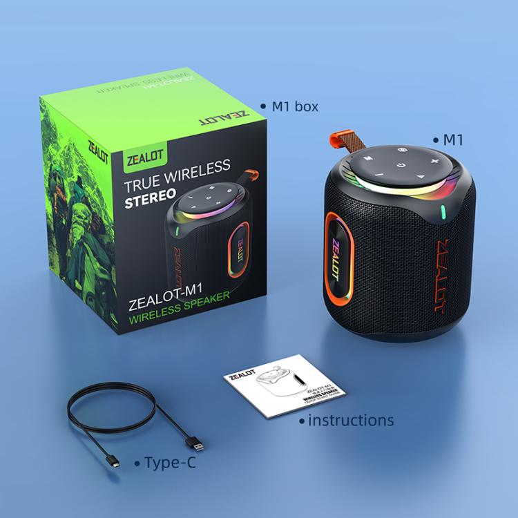 Zealot M1 30W Portable Outdoor IPX6 RGB Stereo Bluetooth Speaker