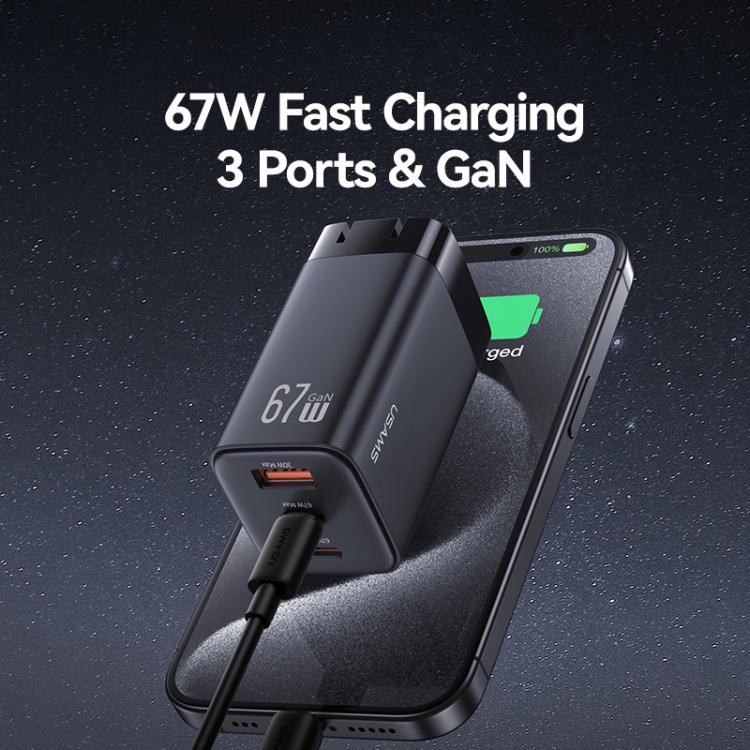 USAMS CC272 67W GaN USB and Dual Type-C Three-Port Fast Charger