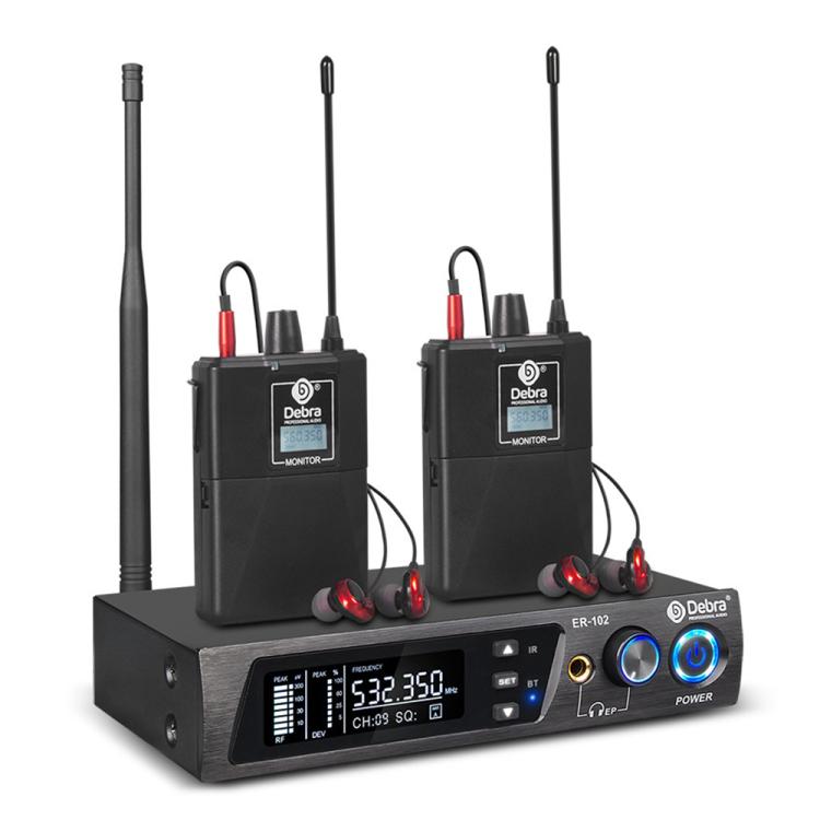 DEBRA ER-102 Professional Stage Wireless Audio Return Monitoring System with Two Receivers