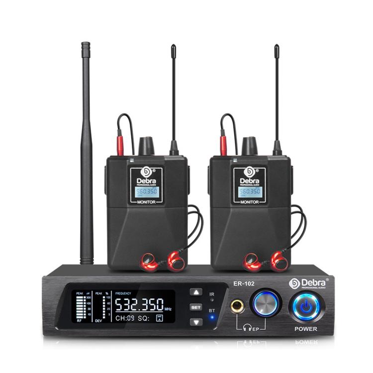 DEBRA ER-102 Professional Stage Wireless Audio Return Monitoring System with Two Receivers