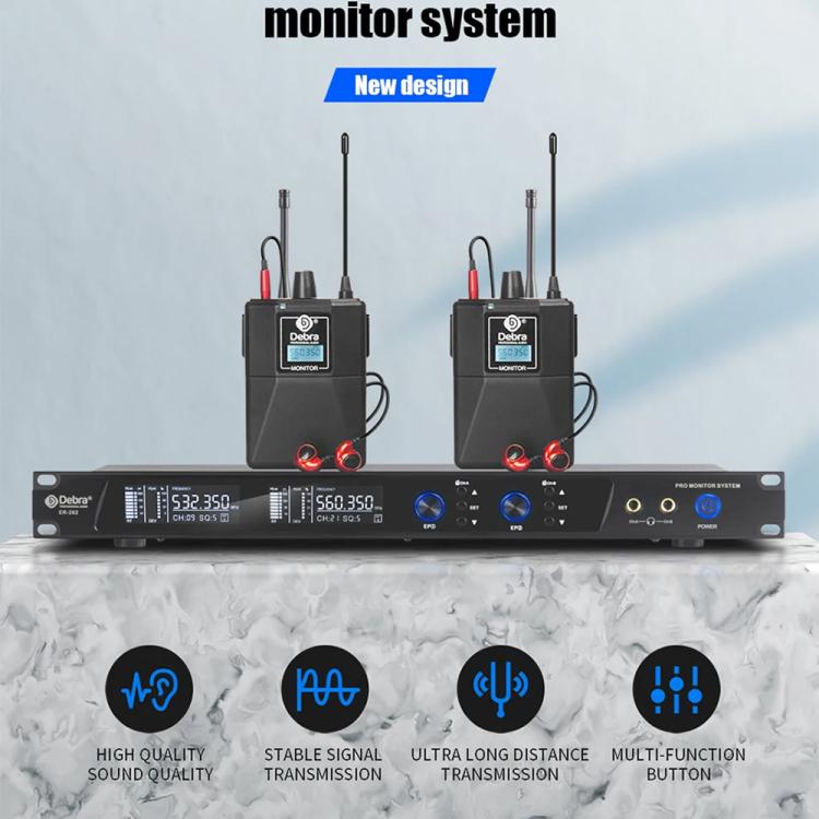 DEBRA ER-202 Professional Stage Wireless Audio Return Monitoring System with Two Receivers