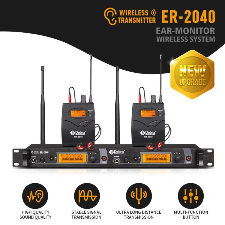 DEBRA ER-2040 Professional Stage Wireless Audio Return Monitoring System with Two Receivers
