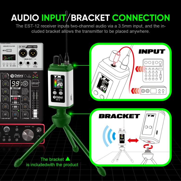 DEBRA EST-12 Portable Stereo Wireless Monitor System Transmitter & Receiver