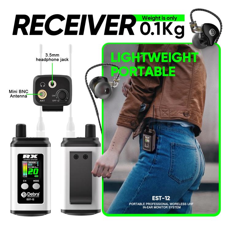 DEBRA EST-12 Portable Stereo Wireless Monitor System Transmitter & Receiver