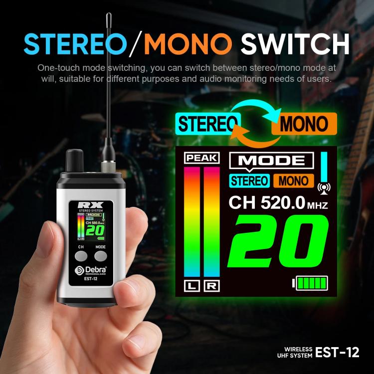 DEBRA EST-12 Portable Stereo Wireless Monitor System Transmitter & Receiver