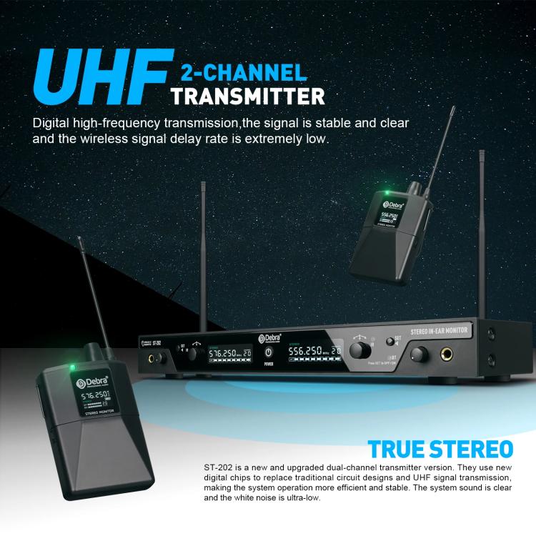 DEBRA ST-202 Professional Stage Wireless Audio Return Monitoring System with Two Receivers