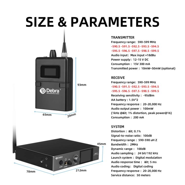 DEBRA SW-1 Professional Stage Wireless Stereo Monitor System with One Receivers