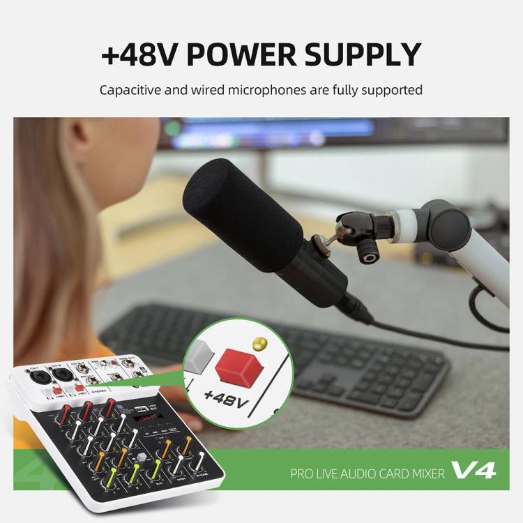 DEBRA V4 4-Channels Audio Mixer with Reverb Sound Card for Live Streaming
