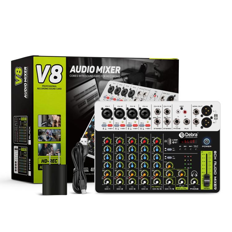 DEBRA V8 8-Channels Audio Mixer Live Recording Reverb