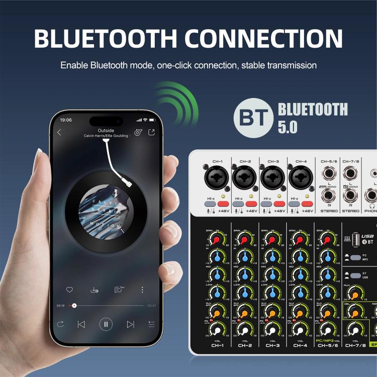 DEBRA V8 8-Channels Audio Mixer Live Recording Reverb