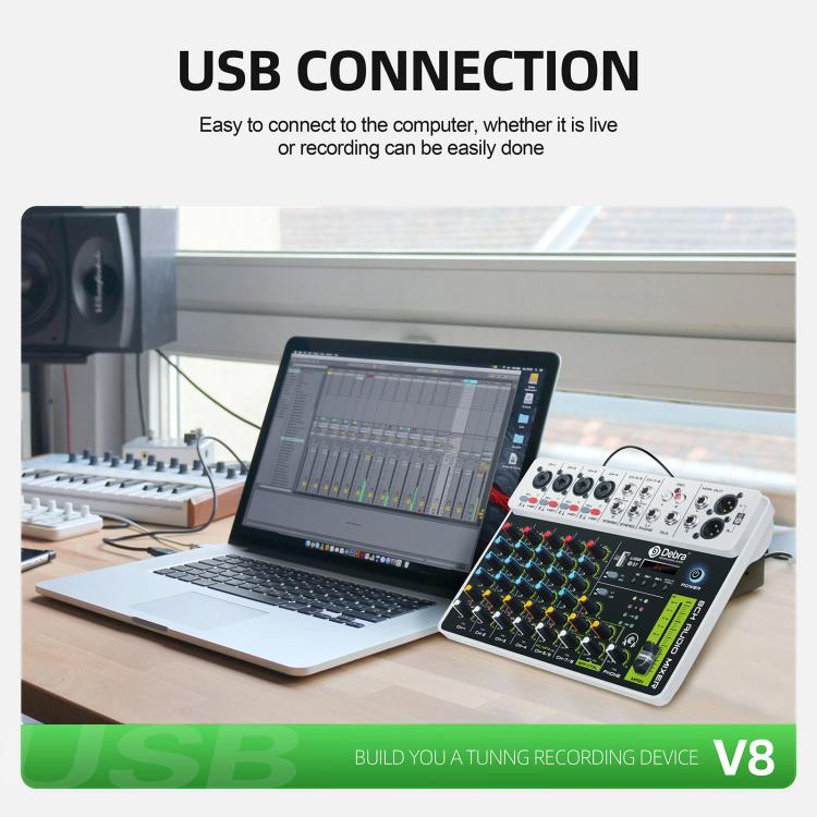 DEBRA V8 8-Channels Audio Mixer Live Recording Reverb