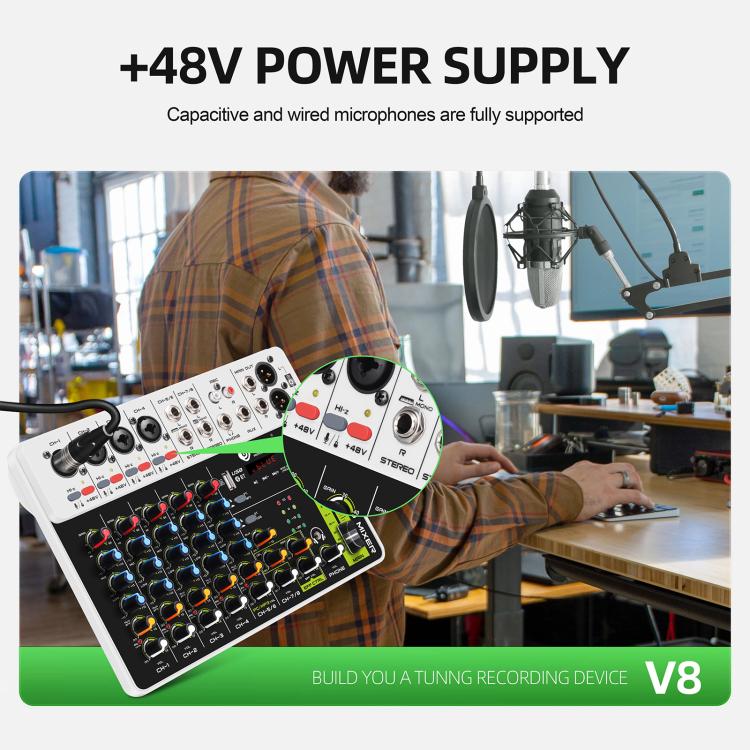 DEBRA V8 8-Channels Audio Mixer Live Recording Reverb