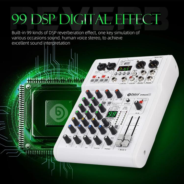 DEBRA PRMX-6 4-Channels Audio Mixer DSP Reverb for Live Recording