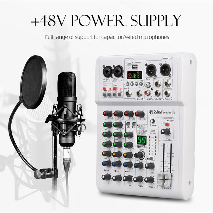 DEBRA PRMX-6 4-Channels Audio Mixer DSP Reverb for Live Recording