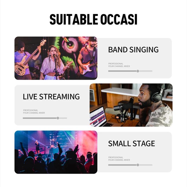 DEBRA M094 4-Channels Audio Mixer Musical Instrument Live Streaming Reverb