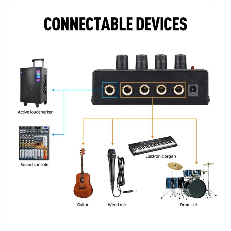 DEBRA M094 4-Channels Audio Mixer Musical Instrument Live Streaming Reverb