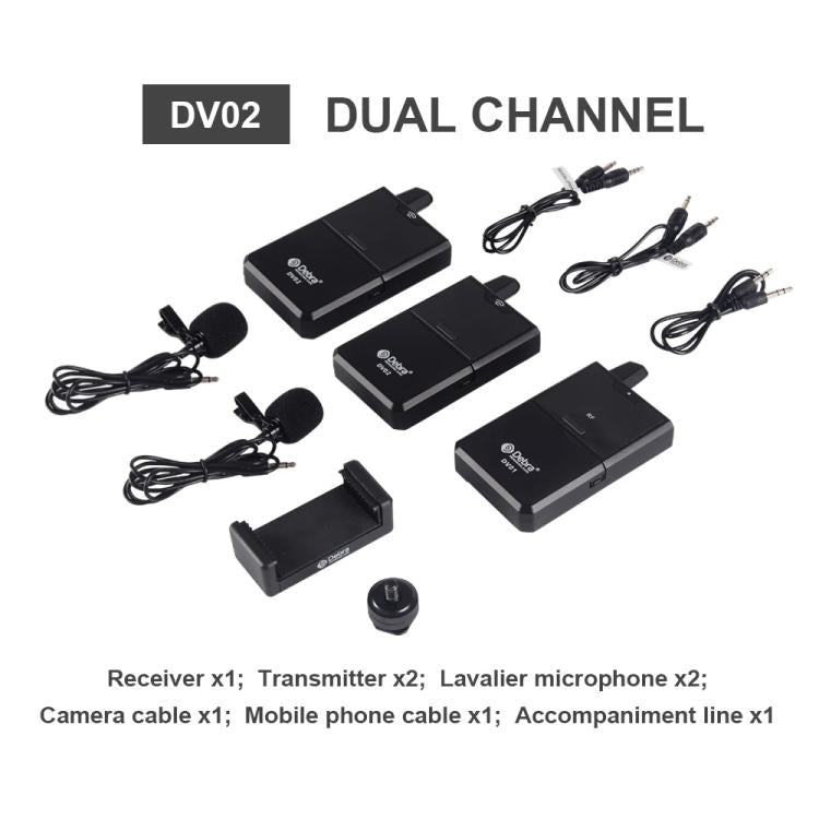 DEBRA DV-02 Wireless Lavalier Microphone TX & 2RX Outdoor Interview Live Broadcast