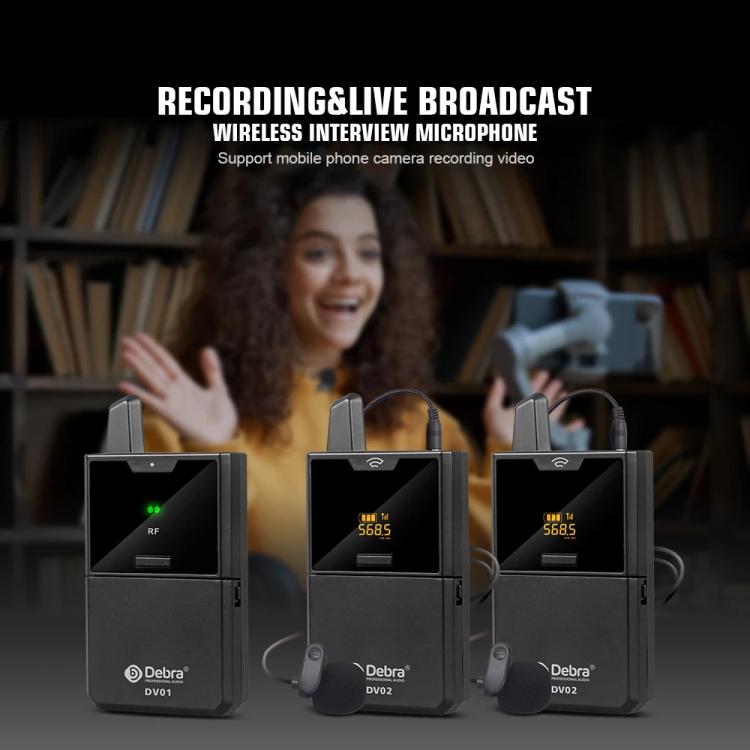 DEBRA DV-02 Wireless Lavalier Microphone TX & 2RX Outdoor Interview Live Broadcast