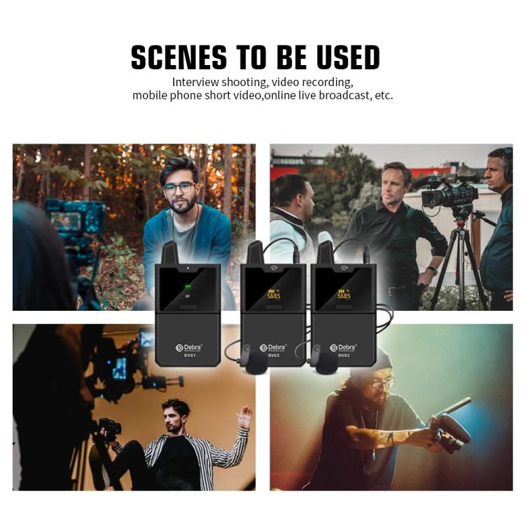 DEBRA DV-02 Wireless Lavalier Microphone TX & 2RX Outdoor Interview Live Broadcast