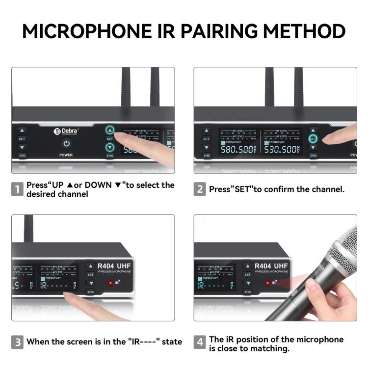 DEBRA R404 UHF Wireless Microphone 4-in-1 Professional Stage Performance Conference Handheld Mic