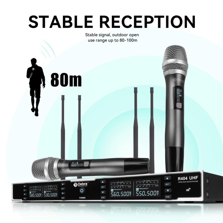DEBRA R404 UHF Wireless Microphone 4-in-1 Professional Stage Performance Conference Handheld Mic