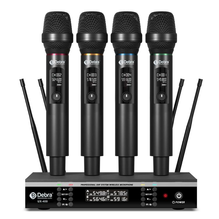 DEBRA UX-400 UHF Wireless Rechargeable Microphone System 4-in-1