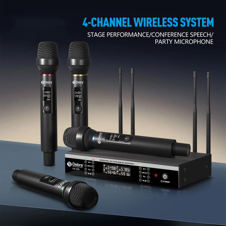 DEBRA UX-400 UHF Wireless Rechargeable Microphone System 4-in-1