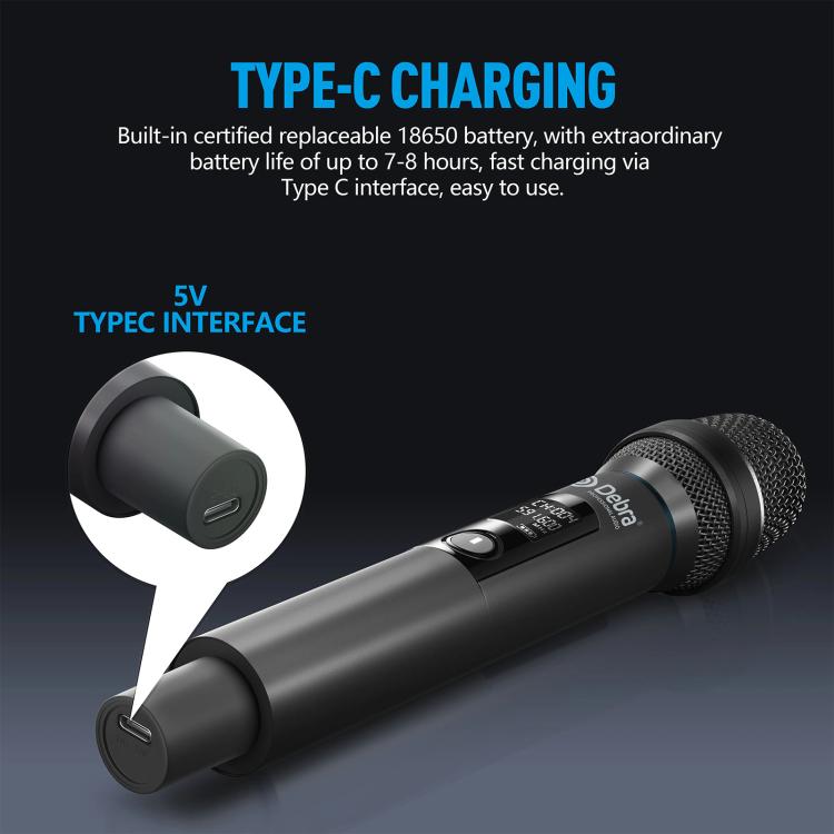 DEBRA UX-400 UHF Wireless Rechargeable Microphone System 4-in-1