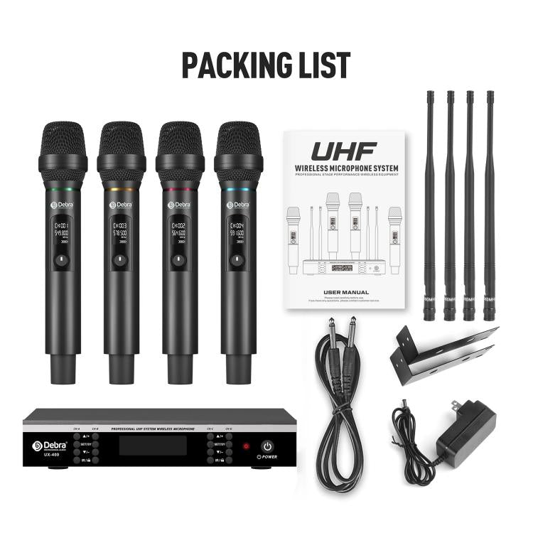DEBRA UX-400 UHF Wireless Rechargeable Microphone System 4-in-1