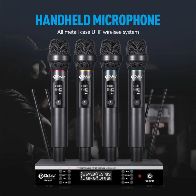 DEBRA UX-400 UHF Wireless Rechargeable Microphone System 4-in-1