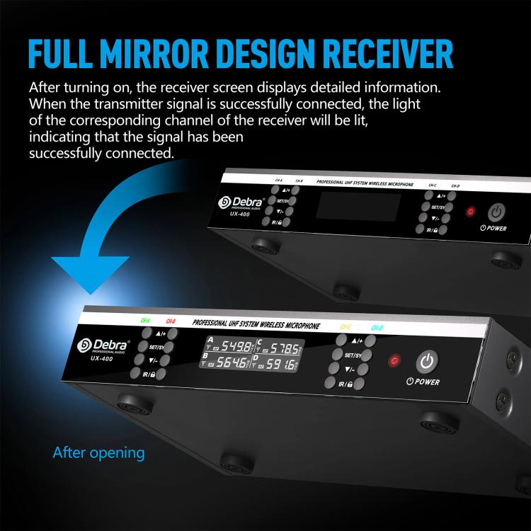 DEBRA UX-400 UHF Wireless Rechargeable Microphone System 4-in-1