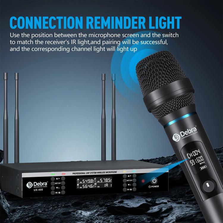 DEBRA UX-400 UHF Wireless Rechargeable Microphone System 4-in-1