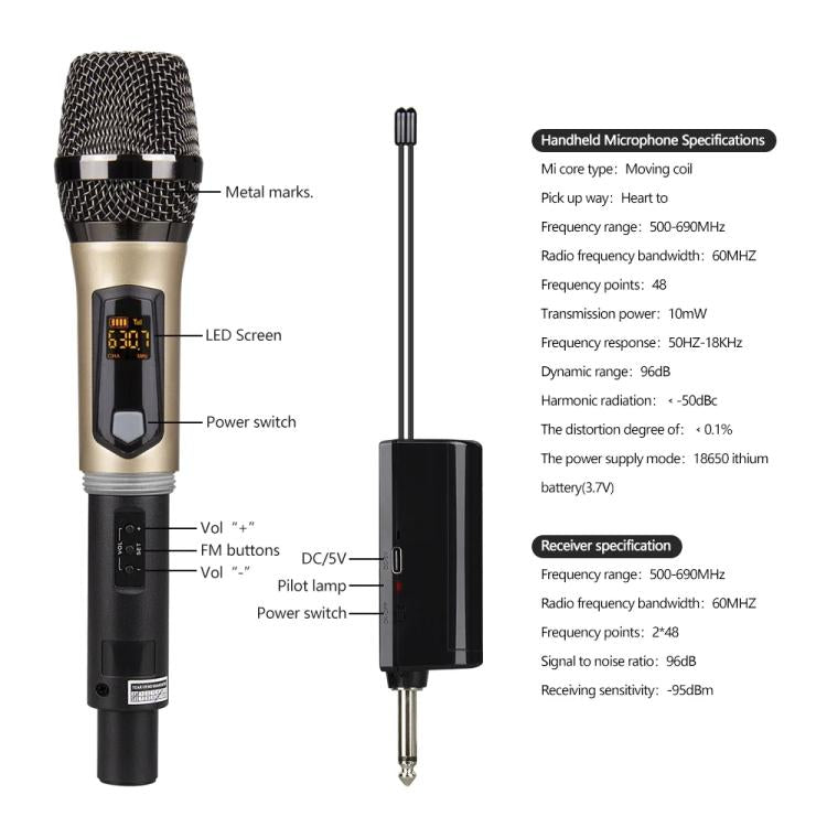 DEBRA A-25 UHF Wireless Rechargeable Microphone System for Stage KTV