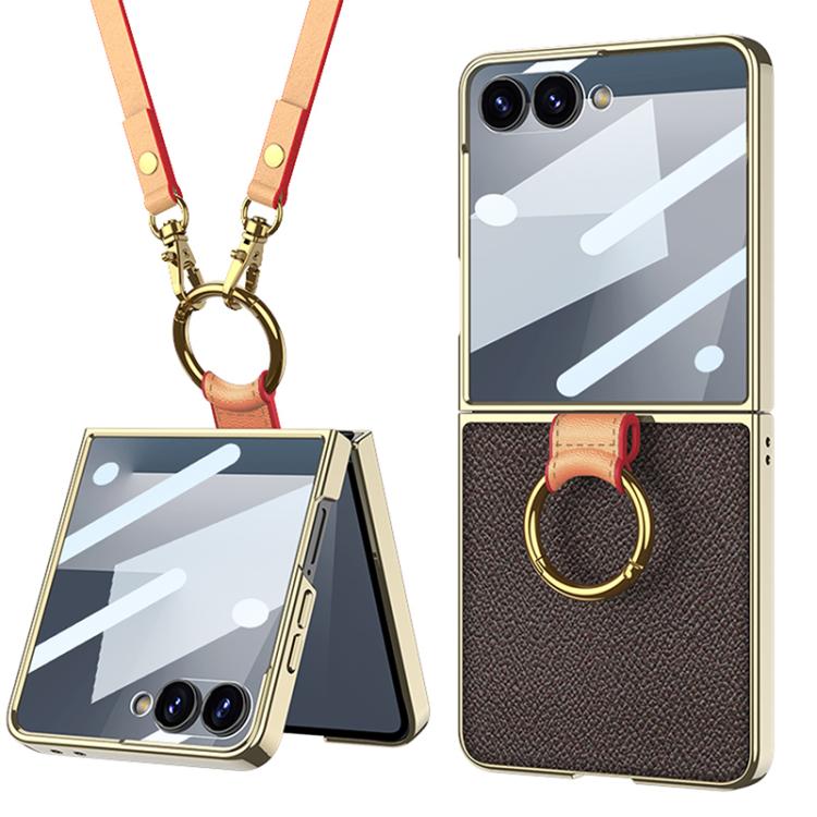 GKK Integrated Electroplating Ring Leather Phone Case with Strap