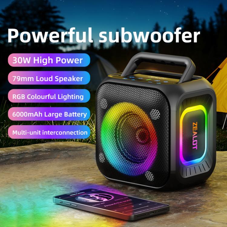 Zealot PT01 30W Portable Outdoor IPX6 RGB Stereo Bluetooth Speaker