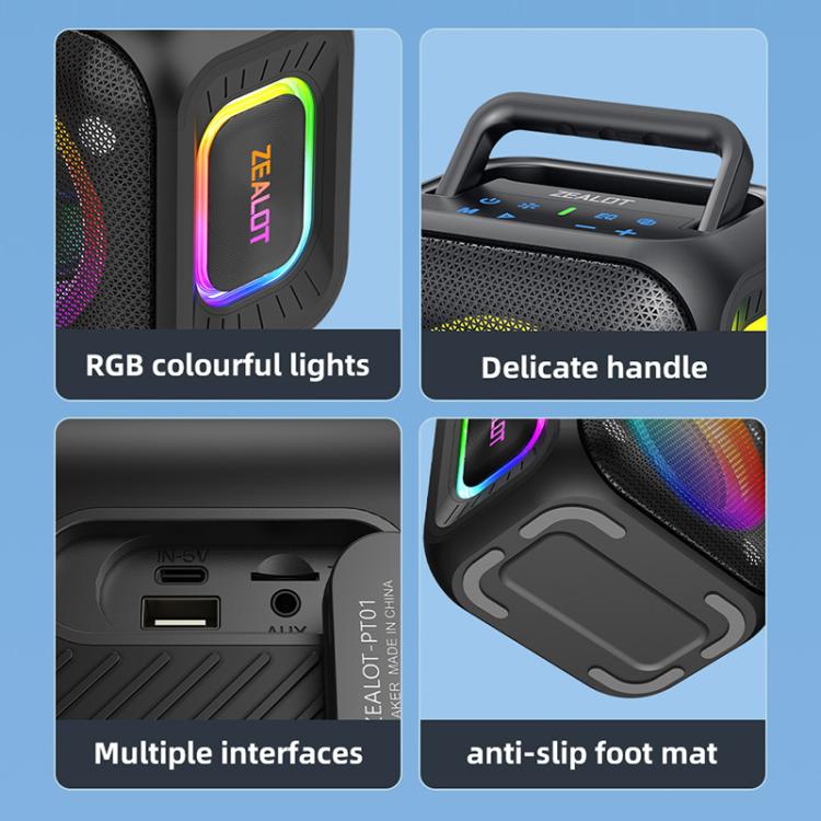 Zealot PT01 30W Portable Outdoor IPX6 RGB Stereo Bluetooth Speaker
